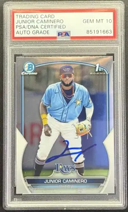 2023 BOWMAN CHROME 1st JUNIOR CAMINERO IP AUTO PSA/DNA 💎GEM MT💎 10 - Image 1