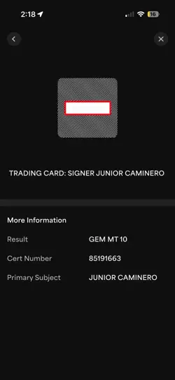 2023 BOWMAN CHROME 1st JUNIOR CAMINERO IP AUTO PSA/DNA 💎GEM MT💎 10 - Image 4