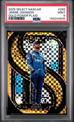 2025 Panini Select - Trackside Jimmie Johnson #255 Gold Power Plaid /13 PSA 9 - Image 1