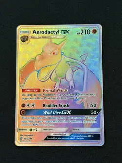 Pokemon TCG UNIFIED MINDS Aerodactyl GX Secret Rare RAINBOW ART 244/236 NM Card - Image 1
