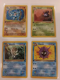 Pokemon 1st Edition Lot Of 4 Cards, Machamp, Omastar, Gloom, Cloyster - Image 1