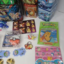 Pokemon Mix Lot Storage Tin Bins TGF Cards & McDonald's Figures Book VHS Sticker - Image 4