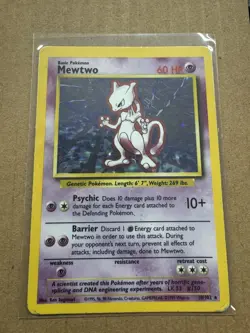 Pokemon Mewtwo 10/102 Base Set Holo Unlimited Holo Rare *Damaged* - Image 1