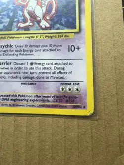 Pokemon Mewtwo 10/102 Base Set Holo Unlimited Holo Rare *Damaged* - Image 4