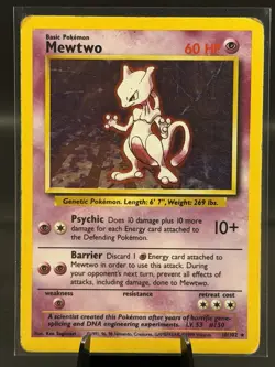 Pokemon TCG Base Set Mewtwo 10/102 Holo Rare 1999 WOTC English HP - Image 2
