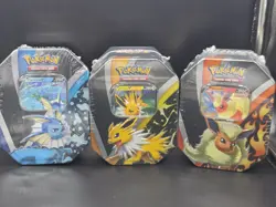 Pokemon TCG | Eevee Eeveelution Tins | Flareon Jolteon Vaporeon | Set of 3 - Image 1