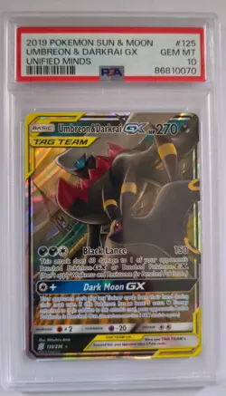 Pokemon TCG Umbreon & Darkrai GX Card Unified Minds Ultra Rare 125/236 PSA 10 GM - Image 1