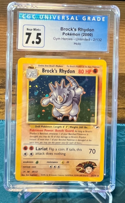 BROCKS RHYDON POKEMON 2000 GYM HEROES UNLIMITED HOLO CGC 7.5 NEAR MINT + - Image 1