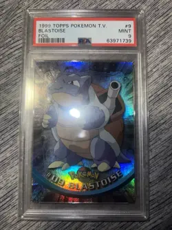 Psa Error 1999 Topps Pokemon TV #9 Blastoise Rainbow Foil Blue Logo PSA 9 NM - Image 1