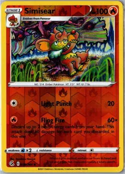 Pokemon Card - Simisear Fusion Strike 038/264 2021 Uncommon Reverse Holo NM - Image 1