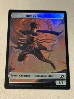 mtg foil token lifelink Cat // Human Soldier, 001//003, Ikoria, unplayed - Image 1