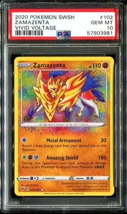 2020 POKEMON SWORD & SHIELD VIVID VOLTAGE #102 ZAMAZENTA 102/185 PSA 10 - Image 1