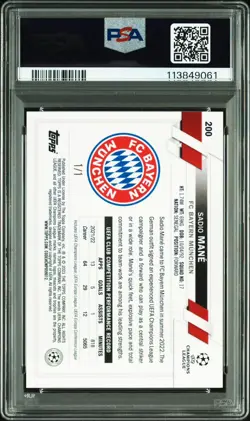 2022-23 Topps UEFA Club Competitions Sadio Mane 1/1 Foilfractor PSA 9 FC Bayern - Image 2