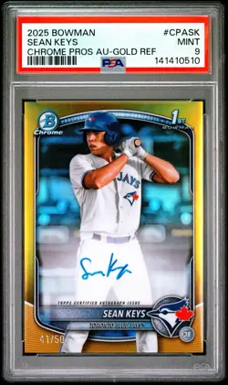 2025 Bowman - Chrome Prospect Autographs Sean Keys Gold Refractor /50 Auto Psa 9 - Image 1