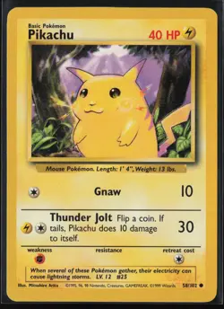 Pikachu 58/102 Common Base Set Unlimited Pokemon Near Mint - Image 1