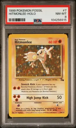1999 Pokemon Fossil Hitmonlee 7/62 Holo NM-MT Unlimited PSA 8 - Image 3