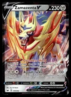 POKEMON ZAMAZENTA V SWORD & SHIELD 139/202 HOLO V RARE NM/M - Image 1