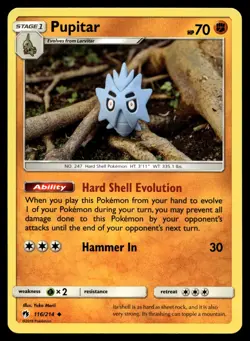 POKEMON PUPITAR YUKA MORII LOST THUNDER 116/214 UC NM/M - Image 1