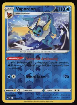 Reverse Holo Vaporeon 030/185 Vivid Voltage 5ban Graphics Pokemon TCG Card - Image 1