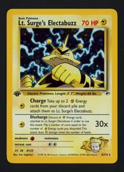 Lt. Surge's Electabuzz 6/132 1st Edition Gym Heroes Holofoil Rare Pokemon TCG - Image 1