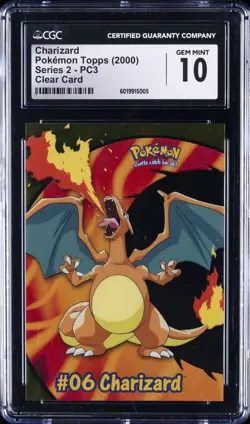 2000 TOPPS POKEMON TV ANIMATION CLEAR CARDS #PC3 CHARIZARD CGC 10 GEM MINT - Image 1