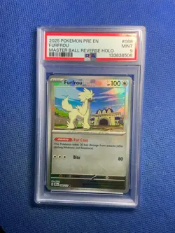2025 POKEMON PRE EN-PRISMATIC EVOLUTIONS MASTER BALL REVERSE HOLO FURFROU PSA 9 - Image 1