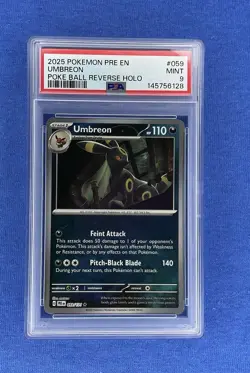 2025 POKEMON PRE EN-PRISMATIC EVOLUTIONS POKE BALL REVERSE HOLO UMBREON PSA 9 - Image 1
