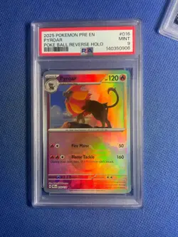 2025 POKEMON PRE EN-PRISMATIC EVOLUTIONS POKE BALL REVERSE HOLO PYROAR PSA 9 - Image 1