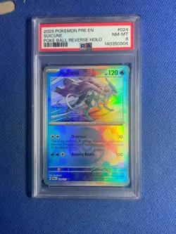 2025 POKEMON PRE EN-PRISMATIC EVOLUTIONS POKE BALL REVERSE HOLO SUICUNE PSA 8 - Image 1