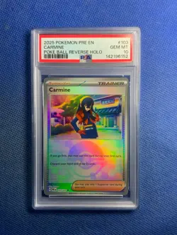 2025 POKEMON PRE EN-PRISMATIC EVOLUTIONS POKE BALL REVERSE HOLO CARMINE PSA 10 - Image 1