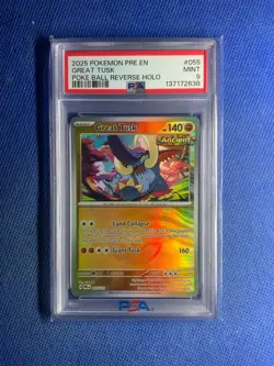 2025 POKEMON PRE EN-PRISMATIC EVOLUTIONS POKE BALL REVERSE HOLO GREAT TUSK PSA 9 - Image 1