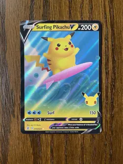 Pokemon TCG Surfing Pikachu V 008/025 Celebrations Full Art Holo - Image 1