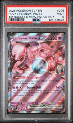2025 POKEMON SVP EN-SV BLACK STAR PROMO #205 TEAM ROCKET'S MEWTWO EX PSA 9 - Image 1