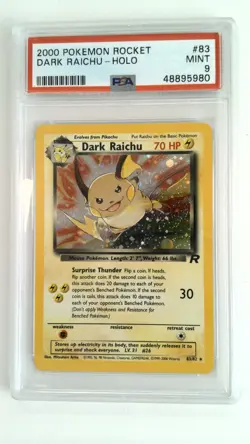 Pokemon TCG Dark Raichu 83/82 Team Rocket Holo PSA 9 MINT - Image 1
