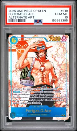 2025 One Piece OP13 EN Portgas D Ace Alternate Art #119 PSA 10 GEM MINT - Image 1