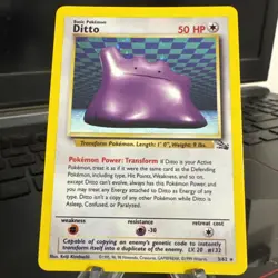 Ditto Fossil Pokemon Holo Rare Unlimited 1999 Card #3/62 - Image 1