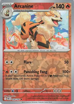 Arcanine Reverse Holo 028/182 Uncommon SV10: Destined Rivals NM Pokemon - Image 1
