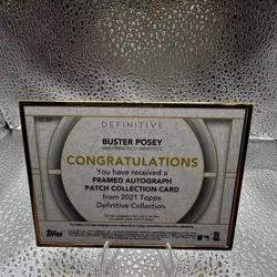 Topps 2021 Definitive Buster Posey Giants Auto Patch FAC-BP 01/15 - Image 2