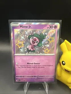 Pokemon TCG Mime Jr. 157/091 Scarlet Violet Paldean Fates Holo Shiny Rare NM - Image 1