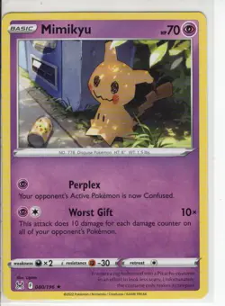 MIMIKYU LOST ORIGINS SET RARE NON HOLO-FOIL POKEMON CARD 080/196 NM/M - Image 1