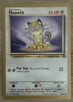 Pokemon Meowth Jungle Gold Bordered Fruit Roll Up Promo 56/64 Regular WOTC LP - Image 1