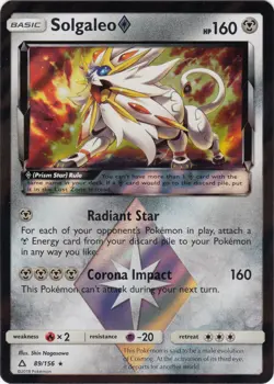 Moderately Played, English - 1 x Pokemon Solgaleo Prism Star - 89/156 - Holo Rar - Image 1