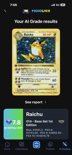 Raichu 14/102 Base Set 1st Edition Shadowless Holo 1999 Pokemon Card MP - Image 1