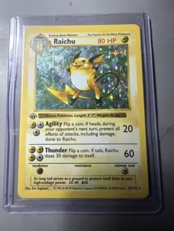 Raichu 14/102 Base Set 1st Edition Shadowless Holo 1999 Pokemon Card MP - Image 3