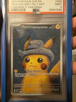 Pokemon Pikachu TCG Grey Felt Hat Van Gogh SVP085 Promo PSA 9 Mint - Image 3