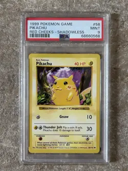 1999 Shadowless Red Cheeks Pikachu #58 Pokemon Base Set Vintage TCG WOTC - Image 1