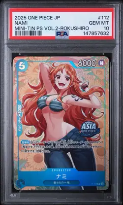 ONE PIECE JAPANESE MINI-TIN PACK VOL.2 #112 NAMI MINI-TIN VOL.2-ROKUSHIRO PSA 10 - Image 1