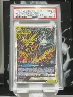 PSA 9 Moltres & Zapdos & Articuno GX SM210 Hidden Fates ETB Promo Pokemon Card - Image 1