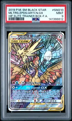 PSA 9 Moltres & Zapdos & Articuno GX SM210 Hidden Fates ETB Promo Pokemon Card - Image 1