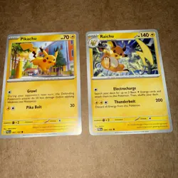 Pokemon TCG Raichu 064/193 & Pikachu 062/193 SV02 Paldea Evolution Cards Set NM - Image 1